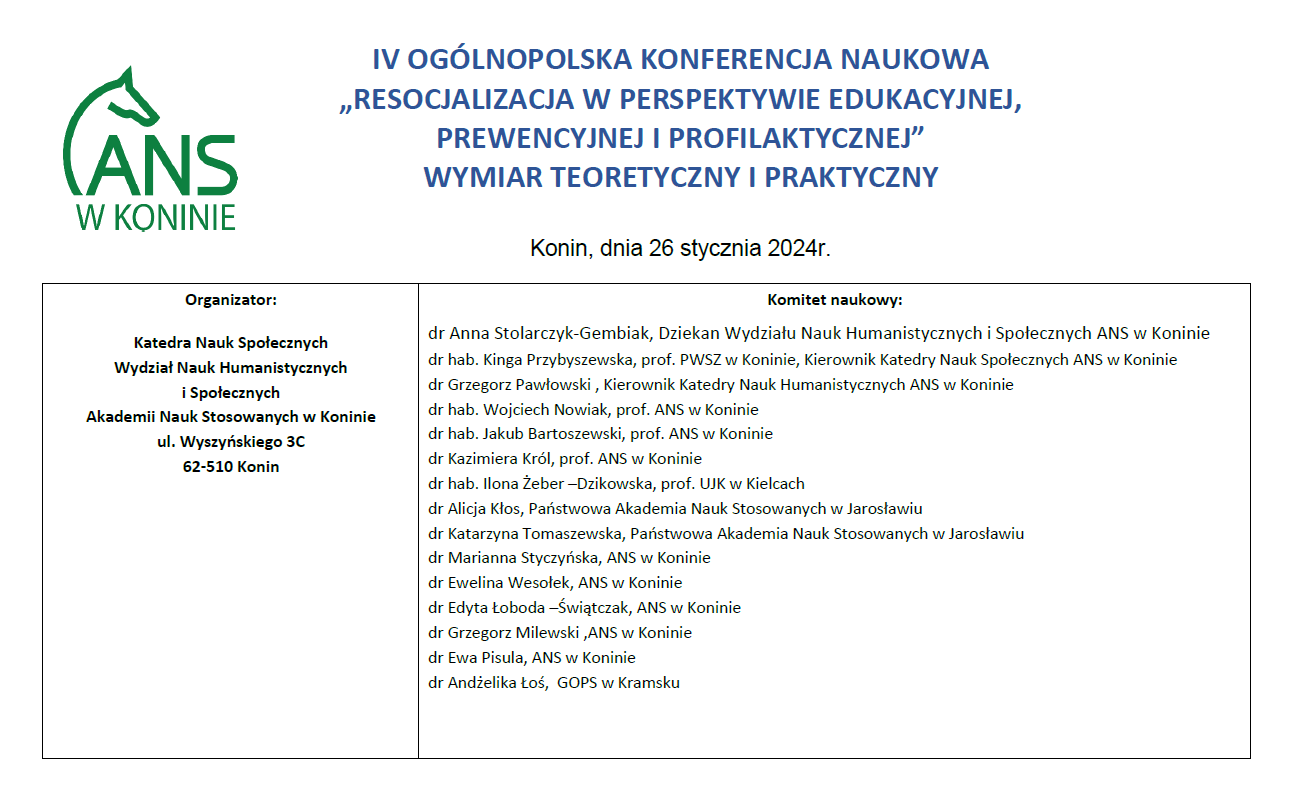IV Ohgólnopolska Konferencja naukowa Resocjalizacja w perspektywie edukacyjenj