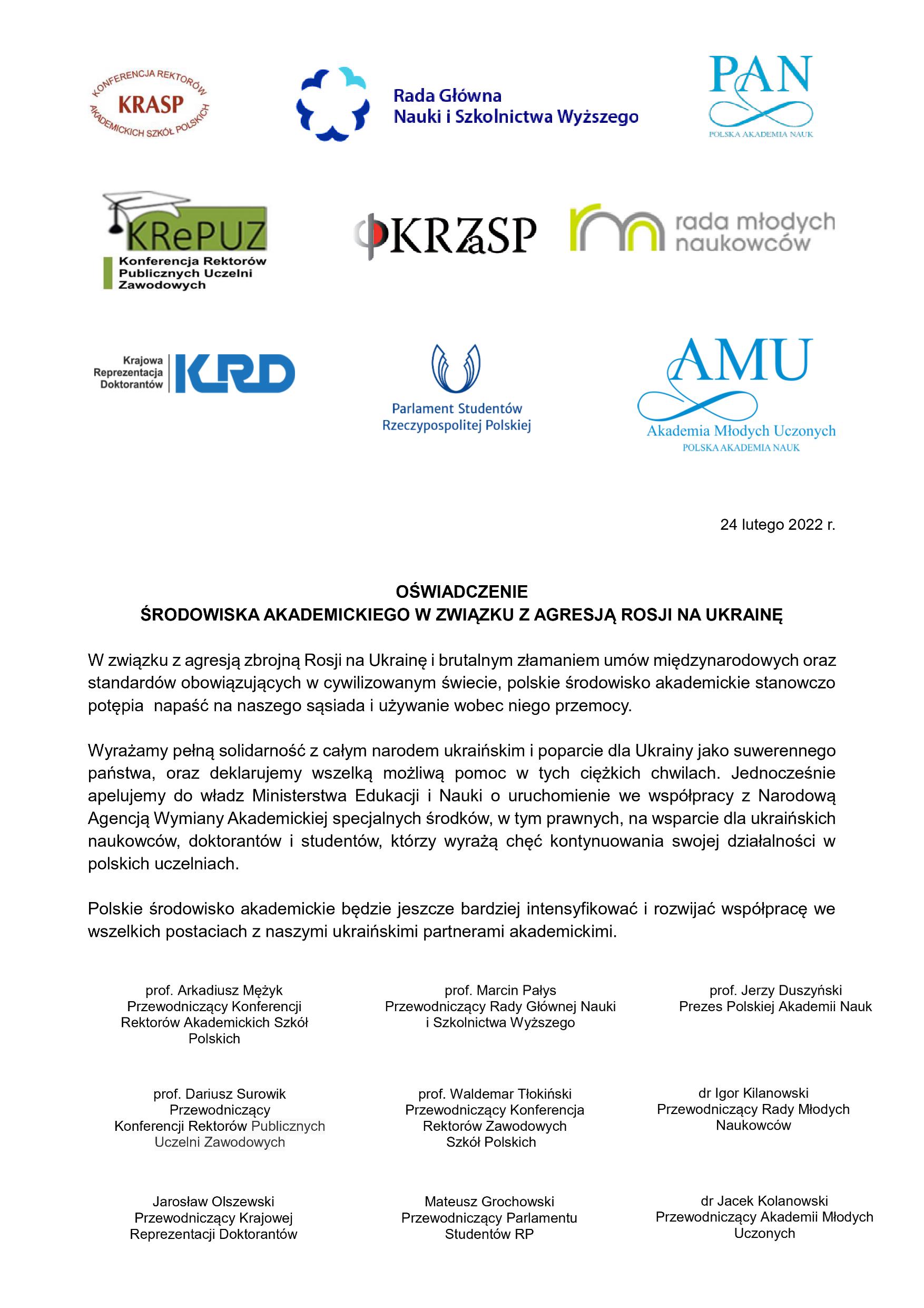 Oswiadczenie srodowiska akademickiego Ukraina rozsz