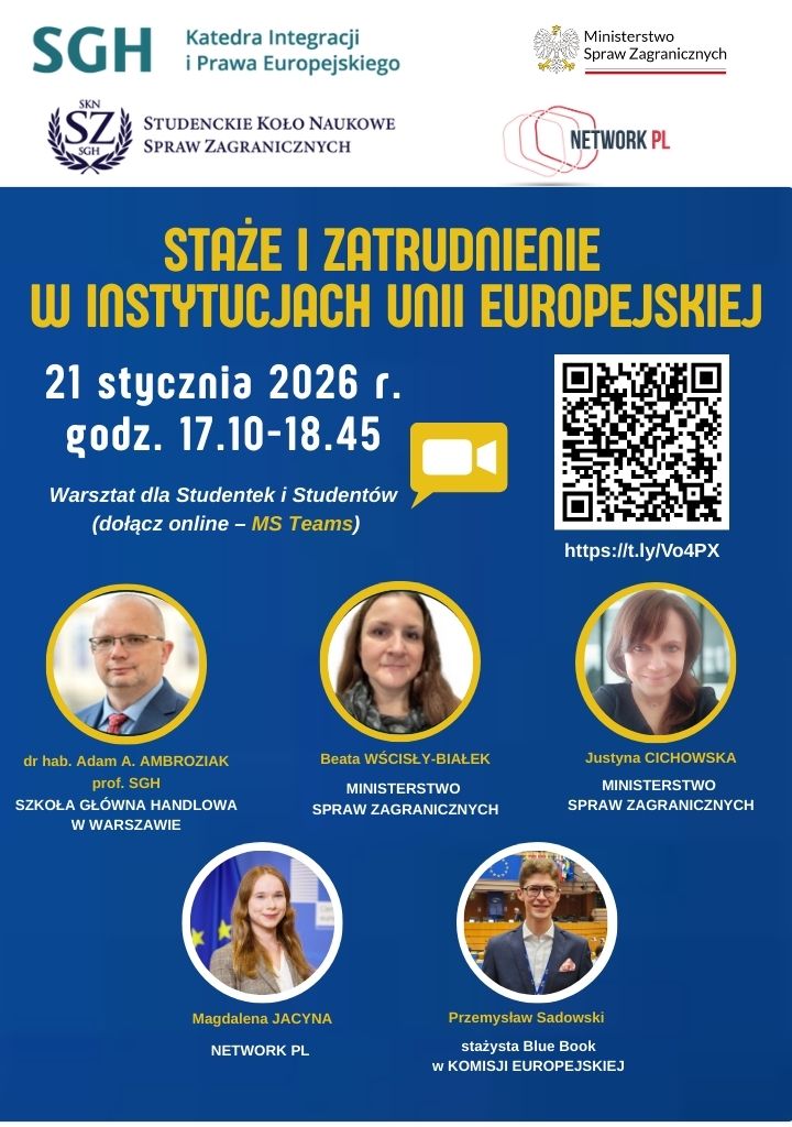 Staże i kariera w instytucjach UE plakat spotkania
