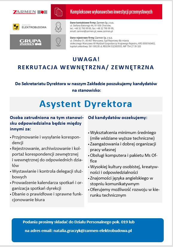 asystentka dyrektora elektrobudpowa 